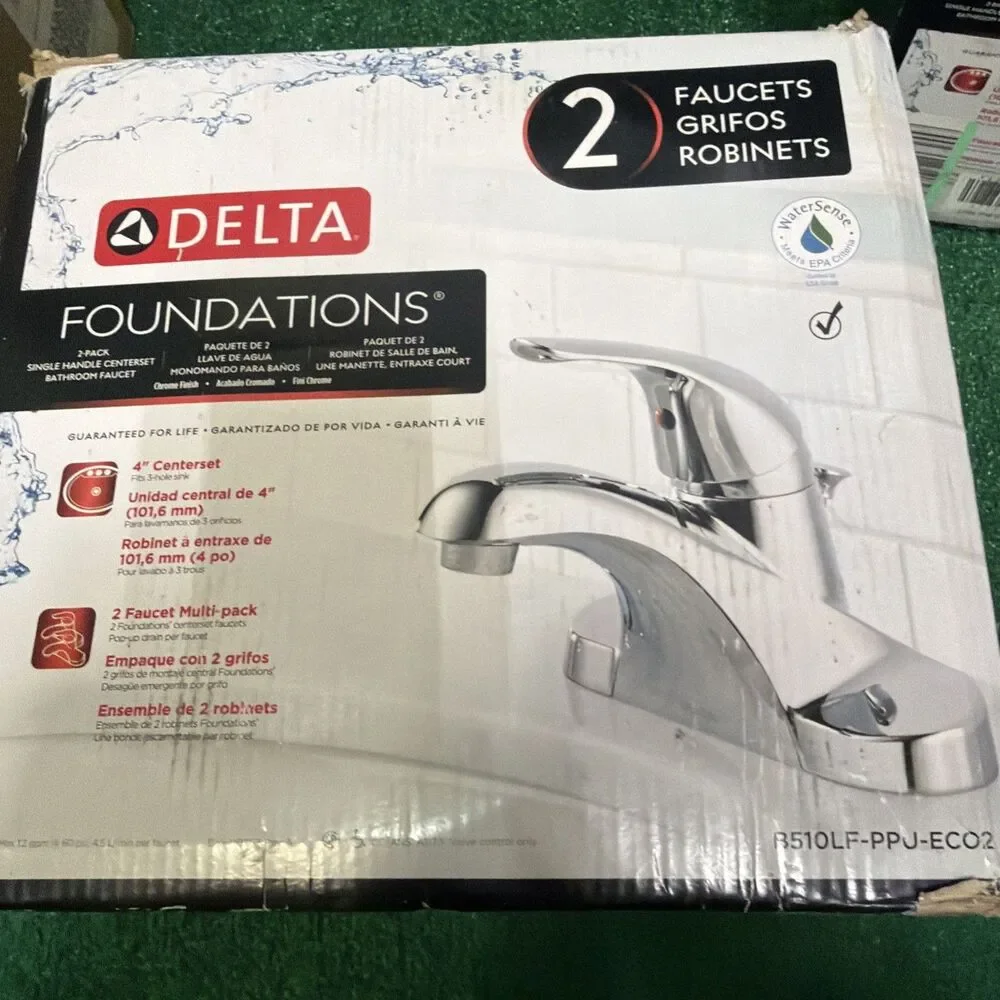 2- Delta Foundations Single handle 4'' Centerset Mid-arc Bathroom Sink Faucet